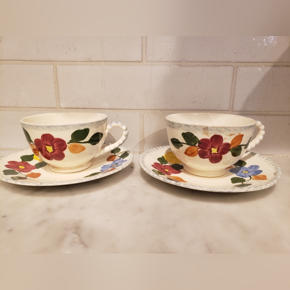 Southern Pottery Blue Ridge Cups And Saucers Vintage